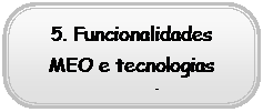 Rounded Rectangle: 5. Funcionalidades MEO e tecnologias associadas